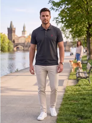 Prémiové pánske tričko s golierom ALTISPORT ALM002203 ANTRACITOVÝ MELÍR