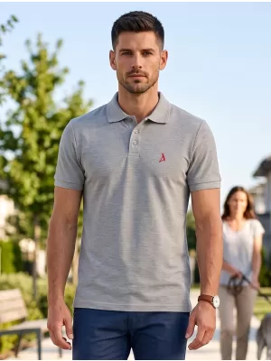 Prémiové pánske tričko s golierom ALTISPORT ALM002203 TMAVOSIVÝ MELÍR