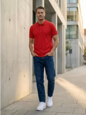 Pánske tričko s golierom SAM 73 HENRY MT 788 ČERVENOORANŽOVÁ