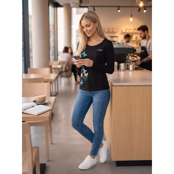  Dámske tričko s dlhým rukávom ALTISPORT CARRYOVER ALW134169 ČIERNA A MODRÁ 