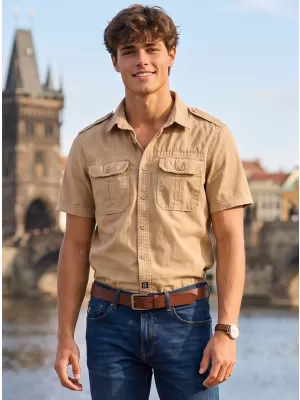Pánska košeľa BRANDIT VINTAGE KRÁTKÝ RUKÁV BD4024 PIESKOVÁ