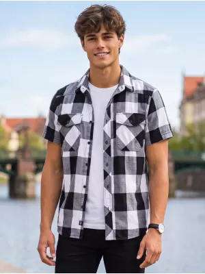 Pánska košeľa BRANDIT KOSTKOVANÁ KRÁTKÝ RUKÁV BD4032 BIELA/ČIERNA