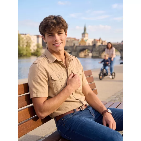  Pánska košeľa BRANDIT VINTAGE KRÁTKÝ RUKÁV BD4024 PIESKOVÁ 