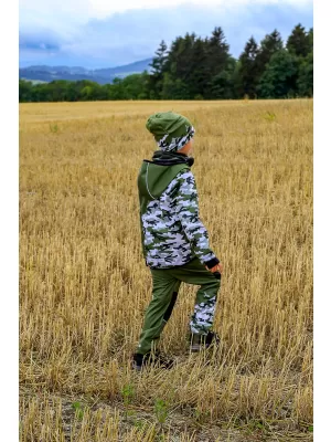 Detská softshellová bunda zateplená WAMU MASKÁČ KHAKI