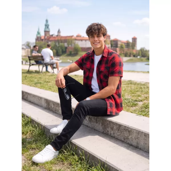  Pánska košeľa BRANDIT KOSTKOVANÁ KRÁTKÝ RUKÁV BD4032 ČERVENÁ/ČIERNA 