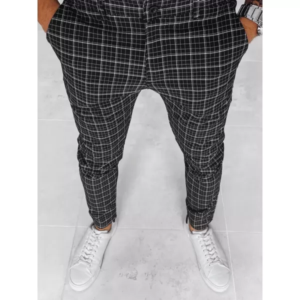  Pánske kárované chino nohavice DSTREET UX3968 ČIERNA 