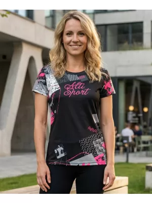 Dámske prémiové funkčné tričko ALTISPORT VOJ/ALW009TR01 ČIERNA/SVETLO RUŽOVÁ