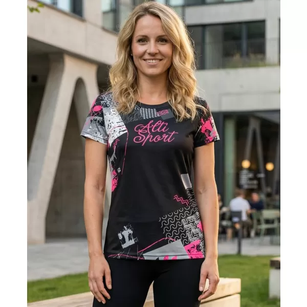  Dámske prémiové funkčné tričko ALTISPORT VOJ/ALW009TR01 ČIERNA/SVETLO RUŽOVÁ 