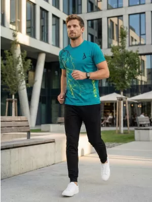 Pánske tričko premium ALTISPORT VOJ/ALM004TR01 PETROLEJOVÁ/ŽLTÁ
