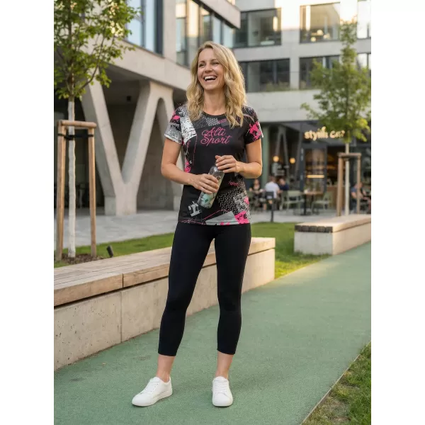  Dámske prémiové funkčné tričko ALTISPORT VOJ/ALW009TR01 ČIERNA/SVETLO RUŽOVÁ 