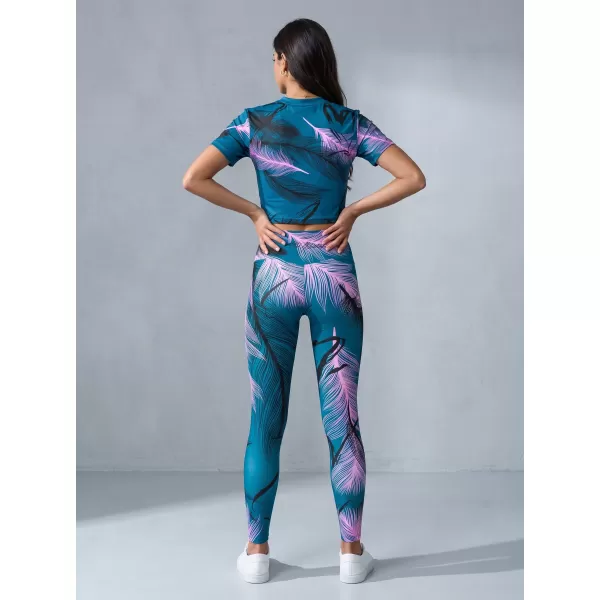  Dámske dlhé legíny premium ALTISPORT VOJ/ALW001LEG01 PETROLEJOVÁ/SVETLO RUŽOVÁ 