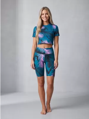 Dámske legíny nad kolená premium ALTISPORT VOJ/ALW001LEG02 PETROLEJOVÁ/SVETLO RUŽOVÁ