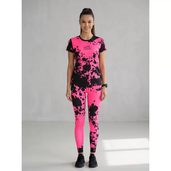  Dámske dlhé legíny premium ALTISPORT VOJ/ALW012LEG01 ČIERNA/RUŽOVÁ FLUO 