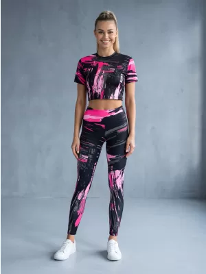 Dámske dlhé legíny premium ALTISPORT VOJ/ALW010LEG01 ČIERNA/SVETLO RUŽOVÁ