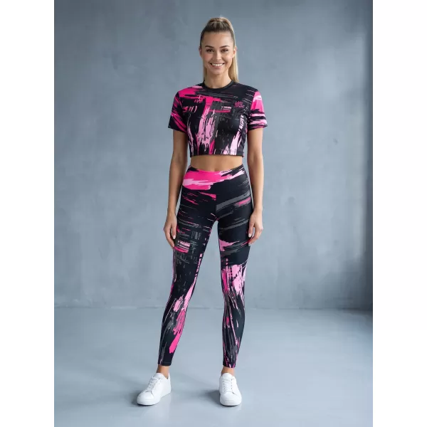  Dámske dlhé legíny premium ALTISPORT VOJ/ALW010LEG01 ČIERNA/SVETLO RUŽOVÁ 