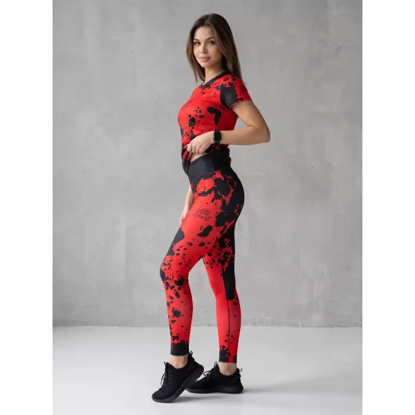 Dámske dlhé legíny premium ALTISPORT VOJ/ALW012LEG01 ČIERNA/ČERVENÁ 