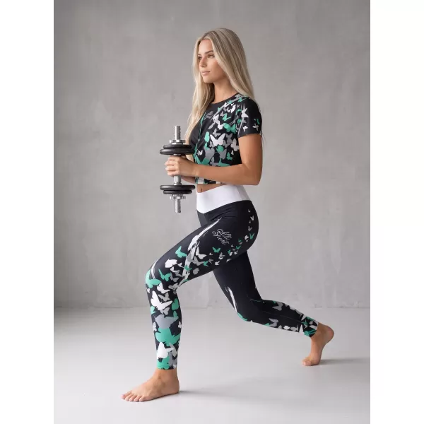  Dámske dlhé legíny premium ALTISPORT VOJ/ALW022LEG01 ČIERNA/TYRKYSOVÁ 