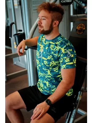 Pánske funkčné tričko premium plus ALTISPORT VOJ/ALM011TR02 PETROLEJOVÁ/NEON ŽLTÁ