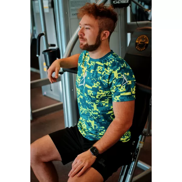  Pánske funkčné tričko premium plus ALTISPORT VOJ/ALM011TR02 PETROLEJOVÁ/NEON ŽLTÁ 