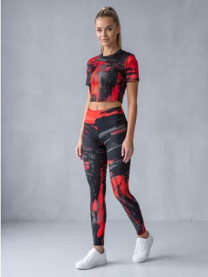 Dámske dlhé legíny premium ALTISPORT VOJ/ALW010LEG01 ČIERNOČERVENÁ