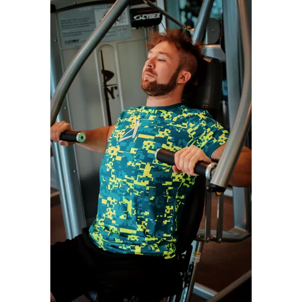  Pánske funkčné tričko premium plus ALTISPORT VOJ/ALM011TR02 PETROLEJOVÁ/NEON ŽLTÁ 