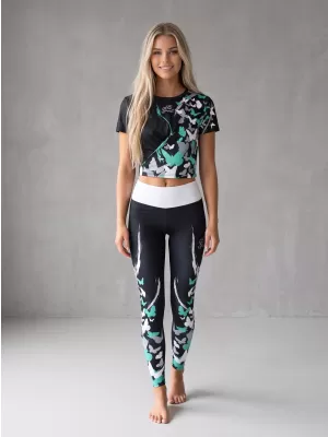 Dámske dlhé legíny premium ALTISPORT VOJ/ALW022LEG01 ČIERNA/TYRKYSOVÁ