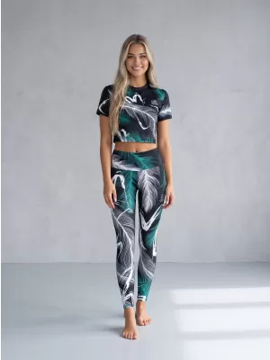 Dámske dlhé legíny premium ALTISPORT VOJ/ALW001LEG01 ČIERNA/TYRKYSOVÁ