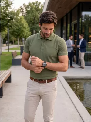 Pánske tričko s golierom ALTISPORT NoPrint NP/ALM302 KHAKI