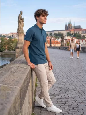 Pánske tričko s golierom ALTISPORT NoPrint NP/ALM302 NÁMORNÁ modrá