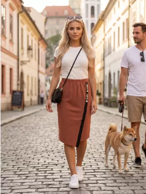 Dámska sukňa KIXMI SIBILA HNEDÁ/KRÉMOVÁ