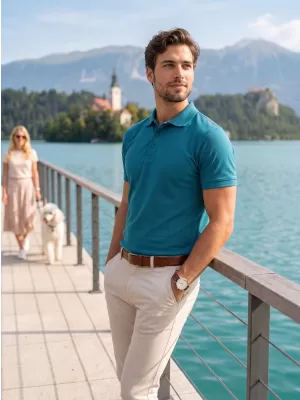 Pánske tričko s golierom ALTISPORT NoPrint NP/ALM302 TMAVÝ TYRKYS