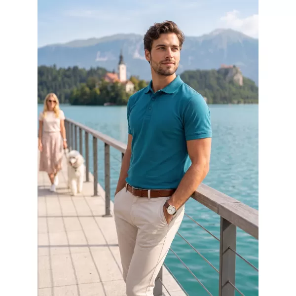  Pánske tričko s golierom ALTISPORT NoPrint NP/ALM302 TMAVÝ TYRKYS 