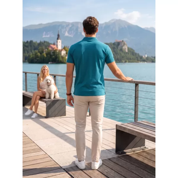  Pánske tričko s golierom ALTISPORT NoPrint NP/ALM302 TMAVÝ TYRKYS 