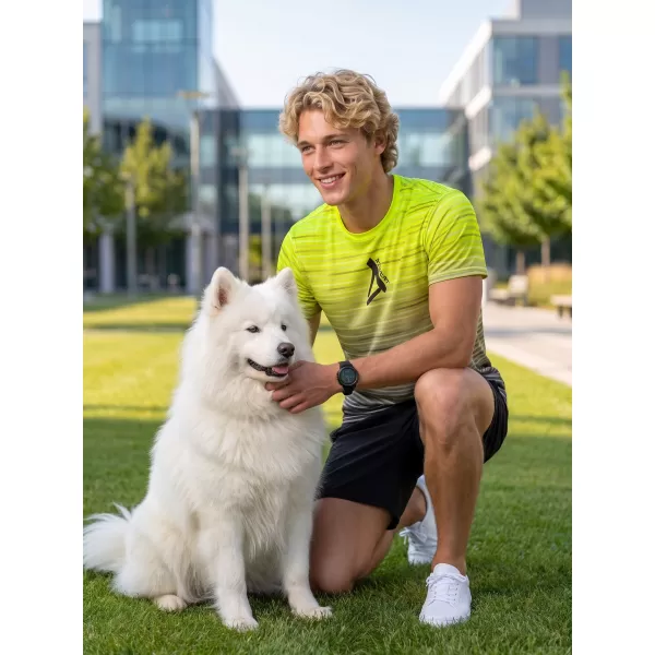  Pánske tričko premium ALTISPORT VOJ/ALM031TR01 ČIERNA/FLUO YELLOW 