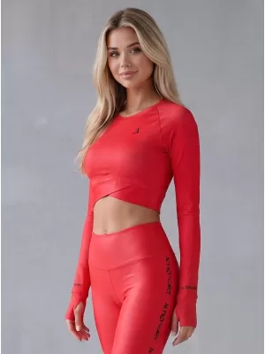 Dámsky prémiový funkčný crop top s dlhým rukávom ALTISPORT VOJ/ALW000TR04 ČERVENÁ