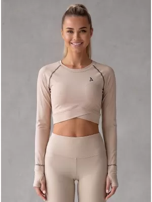 Dámsky prémiový funkčný crop top s dlhým rukávom ALTISPORT VOJ/ALW000TR04 HNEDÁ