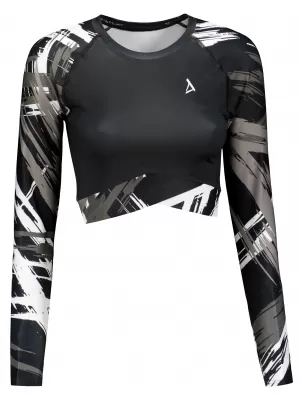 Dámsky prémiový funkčný crop top s dlhým rukávom ALTISPORT VOJ/ALW039TR04 ČIERNA/BIELA