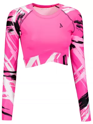 Dámsky prémiový funkčný crop top s dlhým rukávom ALTISPORT VOJ/ALW039TR04 FLUO RUŽOVÁ