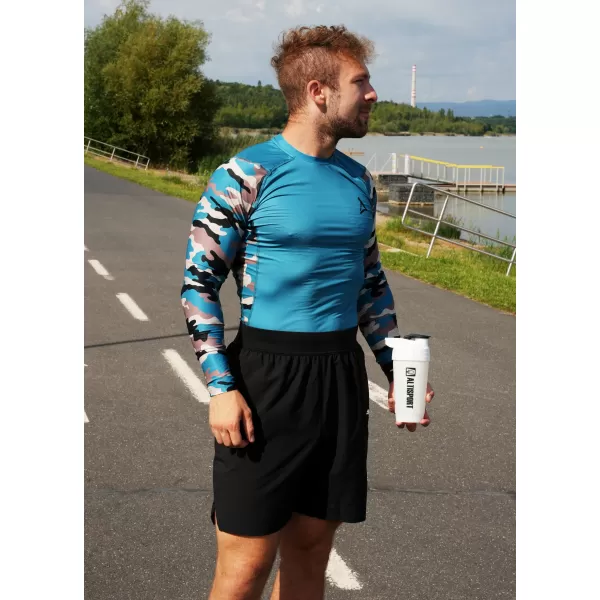  Prémiové pánske funkčné kompresné tričko ALTISPORT VOJ/ALM038TR03 PETROLEJOVÁ/HNEDÁ 
