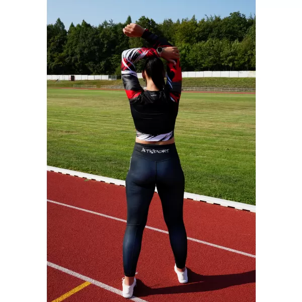  Dámsky prémiový funkčný crop top s dlhým rukávom ALTISPORT VOJ/ALW039TR04 ČIERNA/ČERVENÁ 