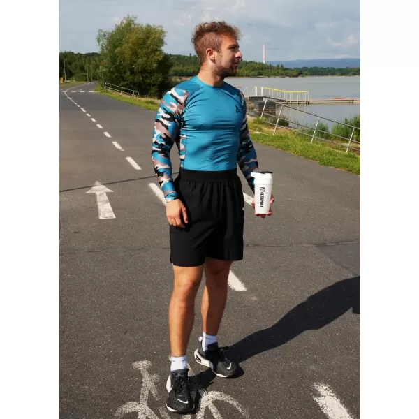  Prémiové pánske funkčné kompresné tričko ALTISPORT VOJ/ALM038TR03 PETROLEJOVÁ/HNEDÁ 