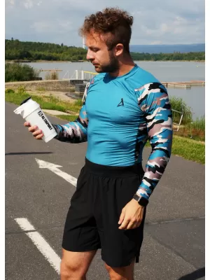 Prémiové pánske funkčné kompresné tričko ALTISPORT VOJ/ALM038TR03 PETROLEJOVÁ/HNEDÁ