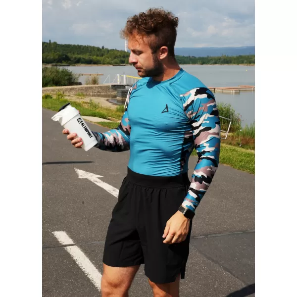  Prémiové pánske funkčné kompresné tričko ALTISPORT VOJ/ALM038TR03 PETROLEJOVÁ/HNEDÁ 