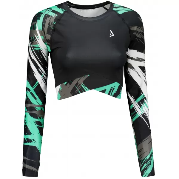  Dámsky prémiový funkčný crop top s dlhým rukávom ALTISPORT VOJ/ALW039TR04 ČIERNA/TYRKYSOVÁ 