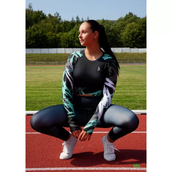  Dámsky prémiový funkčný crop top s dlhým rukávom ALTISPORT VOJ/ALW039TR04 ČIERNA/TYRKYSOVÁ 