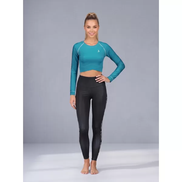  Dámsky prémiový funkčný crop top s dlhým rukávom ALTISPORT VOJ/ALW000TR04 PETROLEJ 
