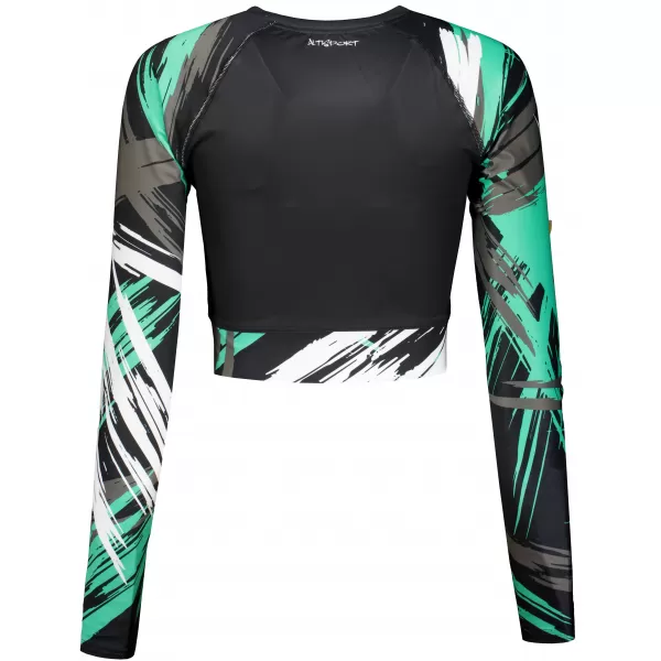  Dámsky prémiový funkčný crop top s dlhým rukávom ALTISPORT VOJ/ALW039TR04 ČIERNA/TYRKYSOVÁ 
