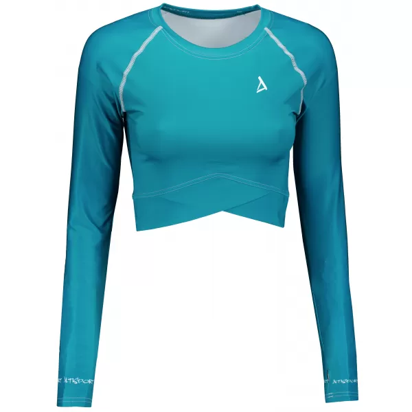  Dámsky prémiový funkčný crop top s dlhým rukávom ALTISPORT VOJ/ALW000TR04 PETROLEJ 