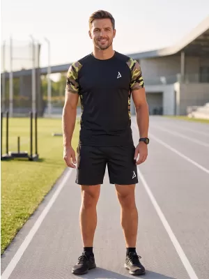 Prémiové pánske funkčné kompresné tričko s krátkym rukávom ALTISPORT VOJ/ALM038TR04 ČIERNA A ZELENÁ