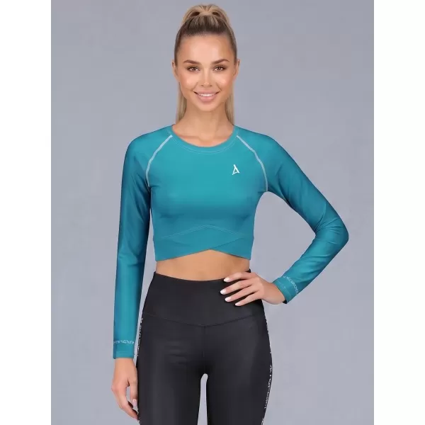 Dámsky prémiový funkčný crop top s dlhým rukávom ALTISPORT VOJ/ALW000TR04 PETROLEJ 